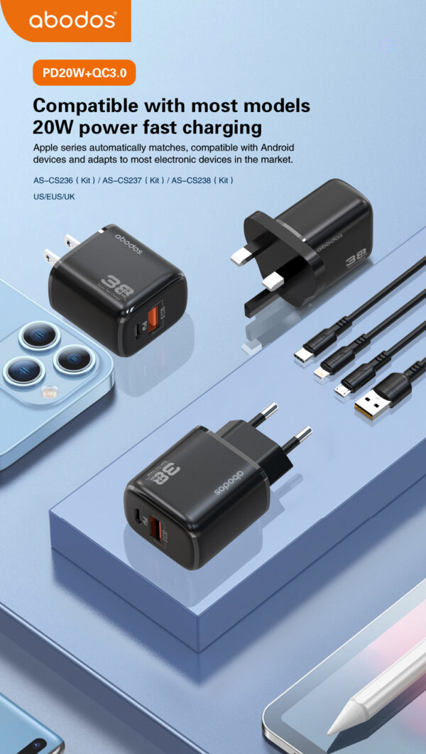 AS-CS237 (MICRO) US PD38+QC 3.0 Fast Charger KIT